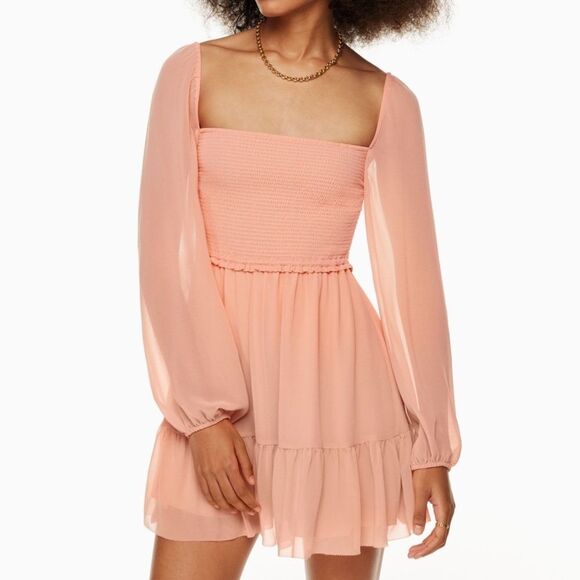 Aritzia Wilfred Tempest Smocked Chiffon Mini Dress Women’s Size Small - Picture 1 of 10
